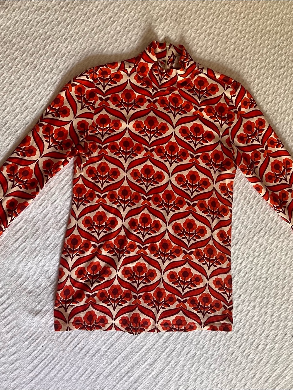Joanie Floral Mock Neck Top in Red and Cream
